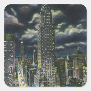 NYC, New YorkChrysler Building at Night # 1 Square Sticker