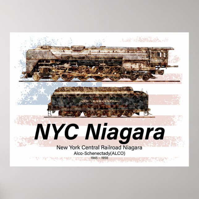 NYC Niagara Steam Locomotive Profile American flag Poster (Front)