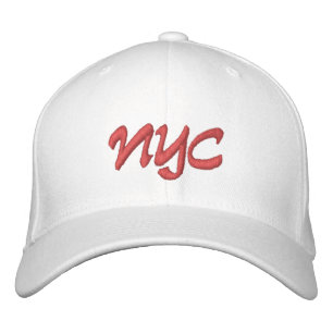 NYC or DIY Initials Red on White Embroidered Hat