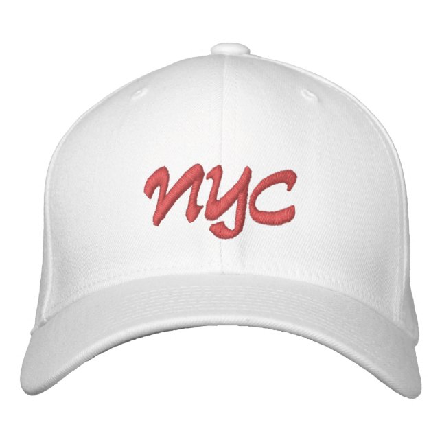 NYC or DIY Initials Red on White Embroidered Hat (Front)