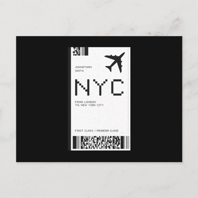 NYC Plane Ticket Postcard (Front)