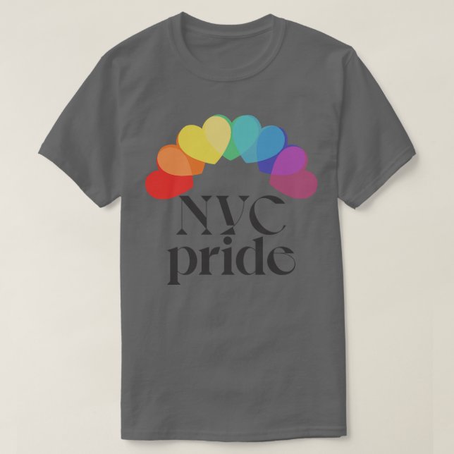 NYC Pride Typographic Rainbow Heart Design T-Shirt (Design Front)