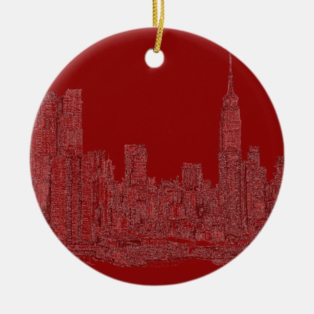 NYC Red graphic Ceramic Tree Decoration (Front)