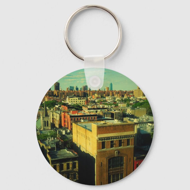 NYC retro style skyline altered photo keychain (Front)