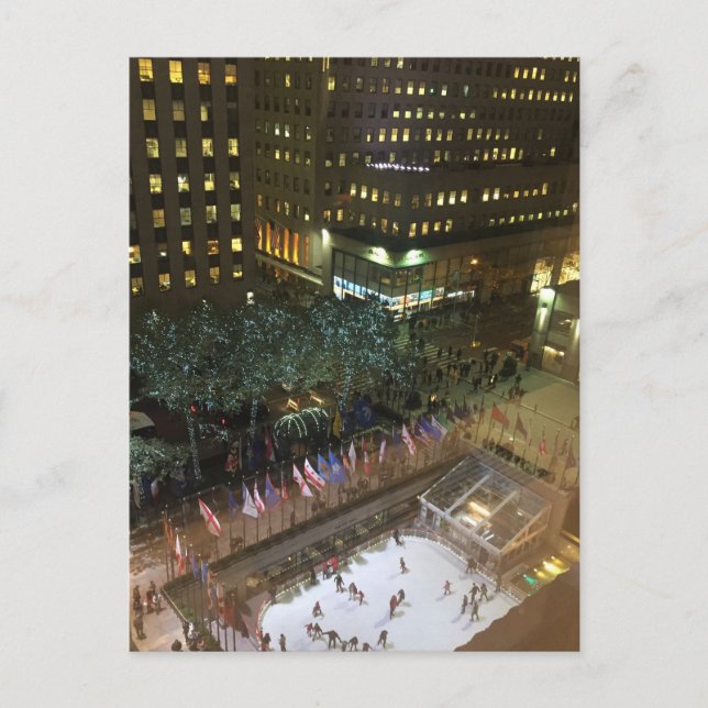 NYC Rockefeller Centre Christmas Ice Skating Rink Holiday Postcard (Front)