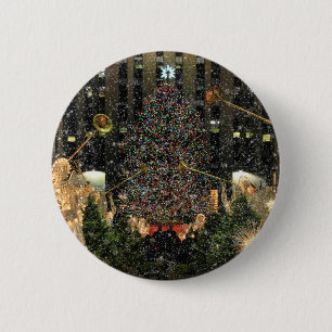 NYC Rockefeller Centre Xmas Tree Falling Snow 6 Cm Round Badge
