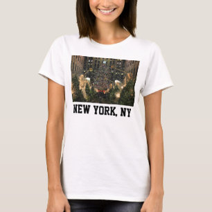 NYC Rockefeller Centre Xmas Tree Falling Snow T-Shirt
