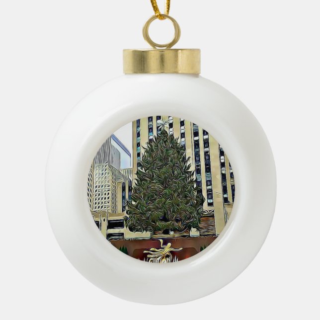 NYC Rockefeller Tree Skating Rink Christmas Ceramic Ball Christmas Ornament (Front)