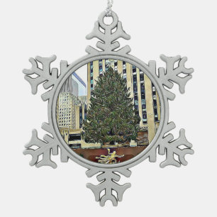 NYC Rockefeller Tree Skating Rink Christmas Snowflake Pewter Christmas Ornament