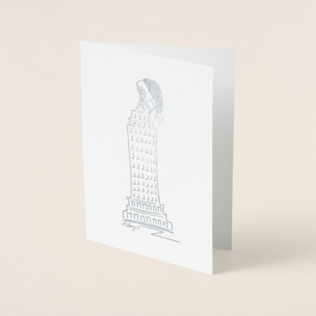 NYC Santa Hat Skyscraper New York City Christmas Foil Card (Front)