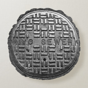 NYC Sewer Cover Round Cushion