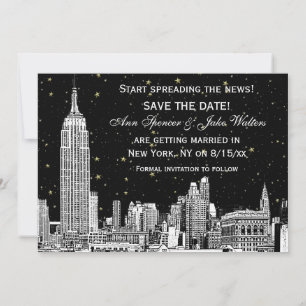 NYC Skyline 01 Etch DIY BG Colour Save the Date Bl