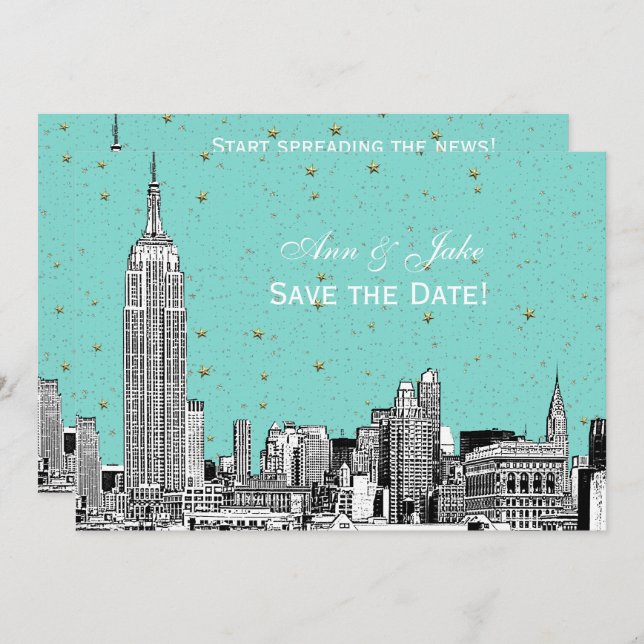 NYC Skyline 01 Etch DIY BG Colour Save the Date Tu Invitation (Front/Back)