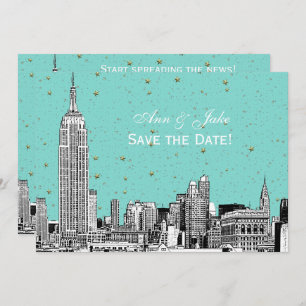 NYC Skyline 01 Etch DIY BG Colour Save the Date Tu Invitation