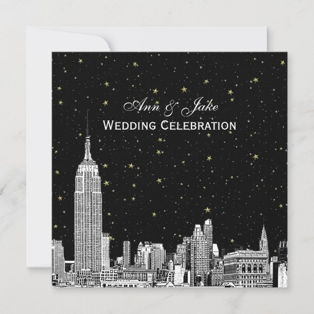 NYC Skyline 01 Etch Starry DIY BG Colour SQ Weddin Invitation (Front)