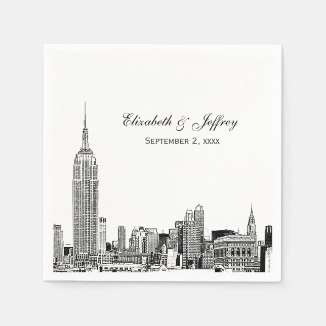 NYC Skyline 01 Etchd DIY BG Color Wedding Napkin (Front)