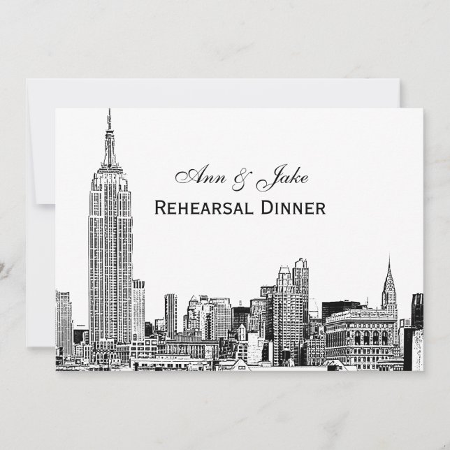 NYC Skyline 01 Etchd DIY BG Colour Rehearsal Dinne Invitation (Front)
