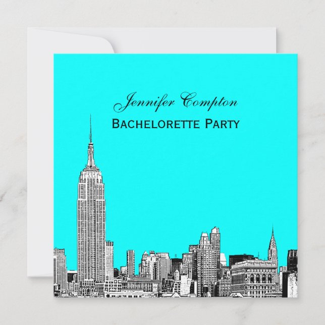 NYC Skyline 01 Etchd DIY BG Colour SQ Bachelorette Invitation (Front)
