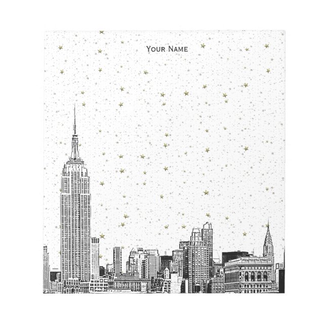 NYC Skyline 01 Etchd DIY BG Colour Starry Notepad (Front)
