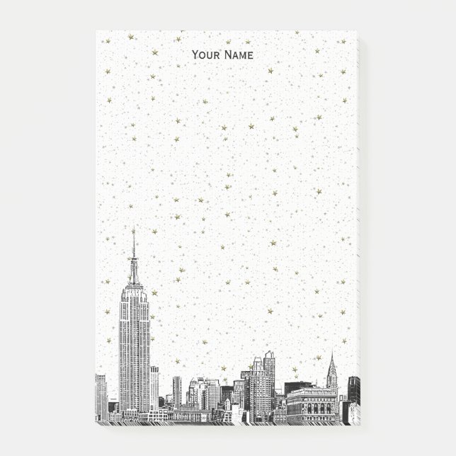 NYC Skyline 01 Etchd DIY BG Colour Starry Post-it Notes (Front)