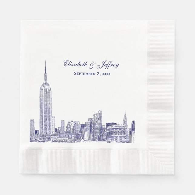 NYC Skyline 01 Etchd DIY BG Colour Wedding Blue Napkin (Front)