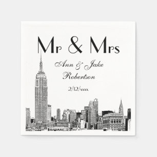 NYC Skyline 01 Etchd DIY BG Colour Wedding Mr Mrs Napkin