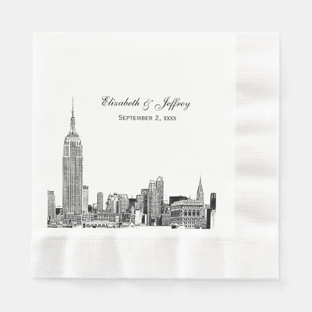 NYC Skyline 01 Etchd DIY BG Colour Wedding Napkin (Front)
