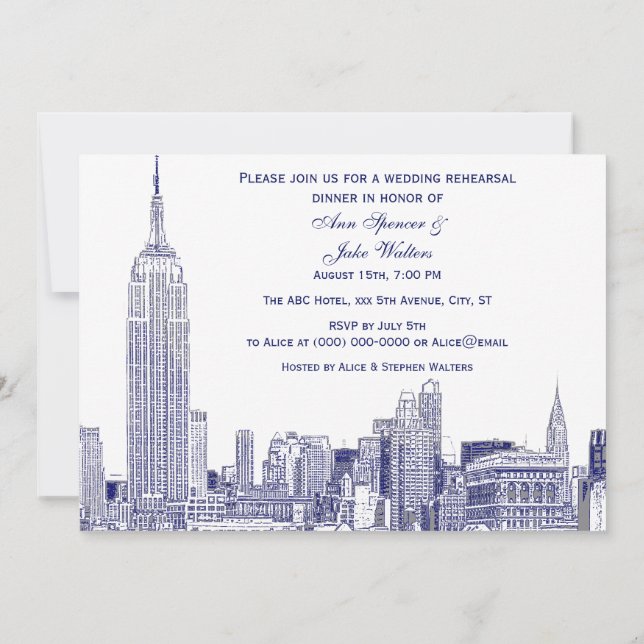 NYC Skyline 01 Etchd DIY BG Rehearsal Dinner Blue Invitation (Back)