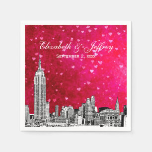 NYC Skyline 01 Etchd Hot Pink Red Hrt Napkin