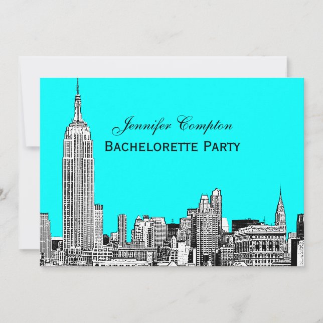 NYC Skyline 01 Etched DIY BG Colour Bachelorette Invitation (Front)