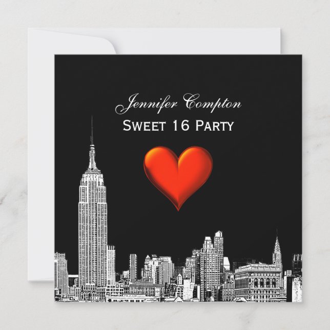 NYC Skyline 01 Etched DIY BG Colour SQ Sweet 16 Invitation (Front)