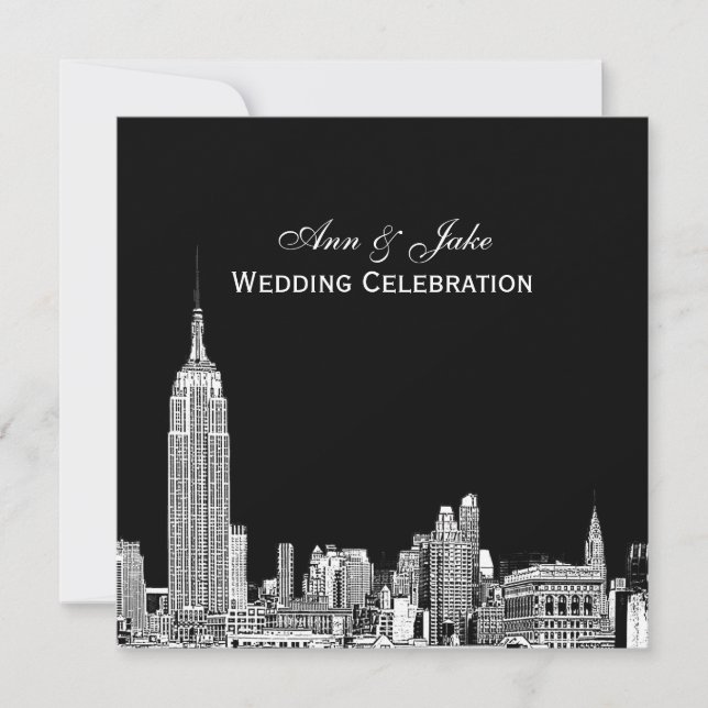 NYC Skyline 01 Etched DIY BG Colour SQ Wedding Invitation (Front)