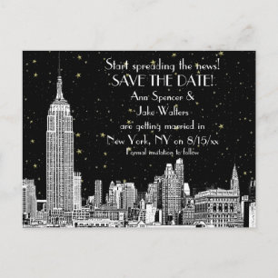 NYC Skyline 01 Etched DIY BG Starry Save the Date Announcement Postcard