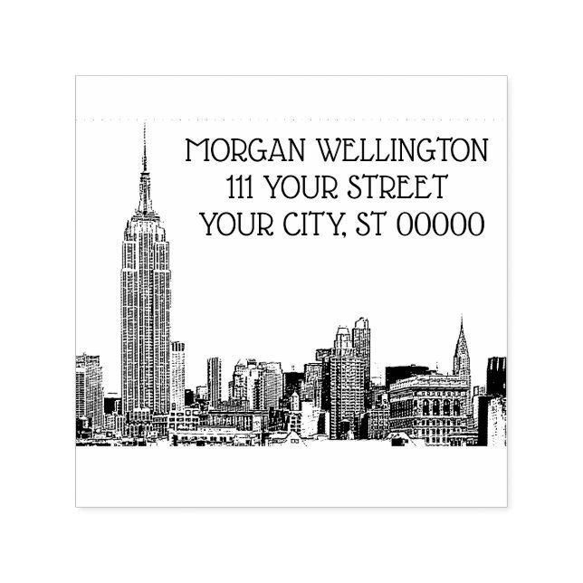 NYC Skyline 01 Etched Name Return Address  Self-inking Stamp (Design)