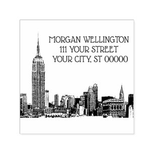 NYC Skyline 01 Etched Rubber Stamp