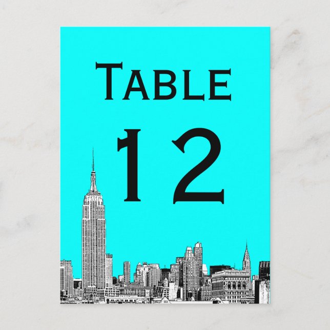 NYC Skyline 01 Etched Table Number Card (Front)