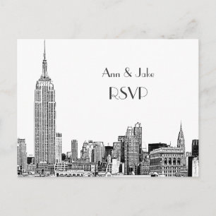 NYC Skyline 01 Etched White RSVP 1 Invitation Postcard