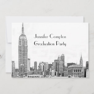 NYC Skyline 01 Etched Wht Graduation Party Invitation