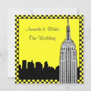 NYC Skyline 2 Etched ESB Chequered Taxi Wedding Invitation