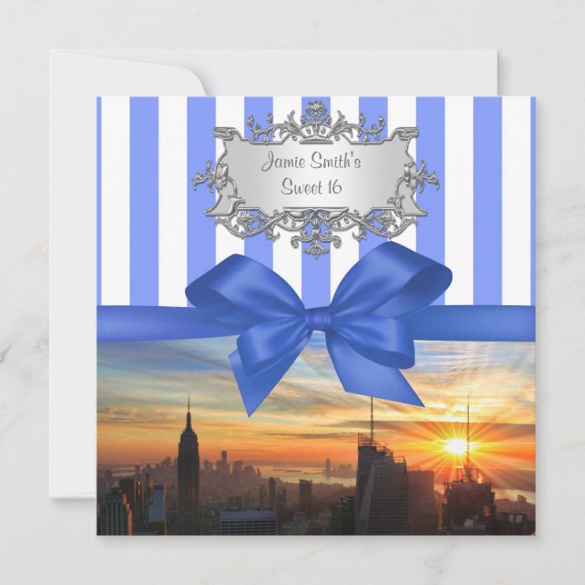 NYC Skyline at Sunset Sweet 16 Party Invitation (Front)