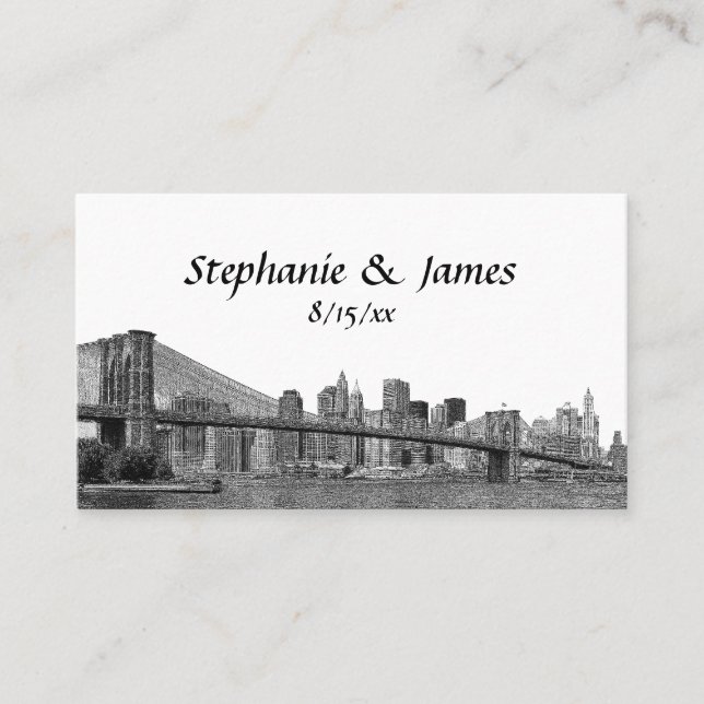 NYC Skyline Bklyn Bridge Etched Escort Cards (Front)
