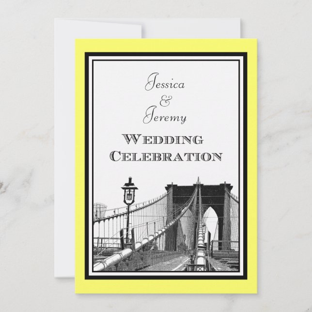 NYC Skyline Brooklyn Bridge #1 Etched Wedding Invitation (Front)