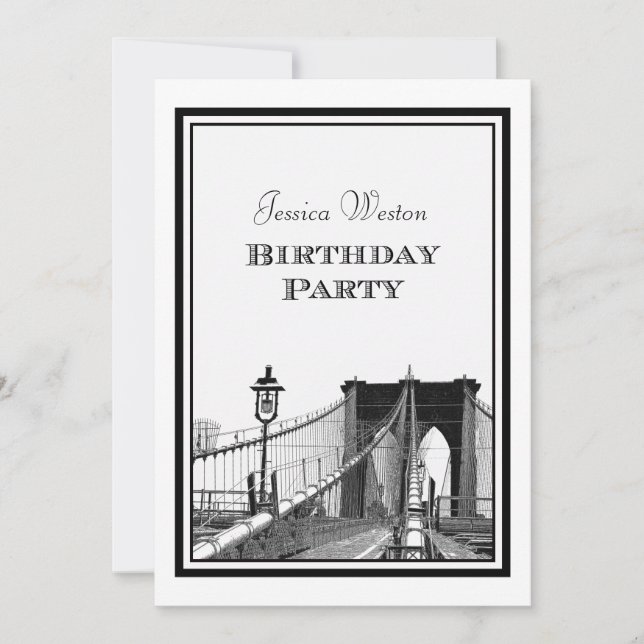 NYC Skyline Brooklyn Bridge #2 DIY Birthday Party Invitation (Front)