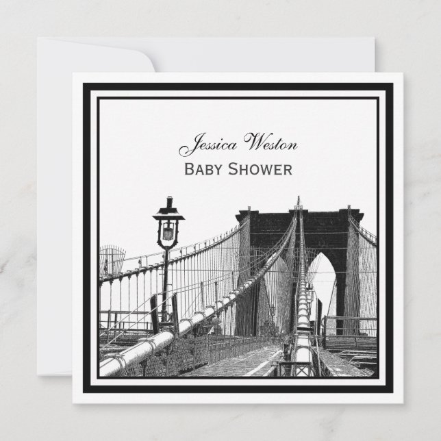 NYC Skyline Brooklyn Bridge #2 SQ Baby Shower Invitation (Front)