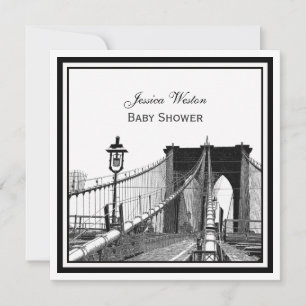 NYC Skyline Brooklyn Bridge #2 SQ Baby Shower Invitation