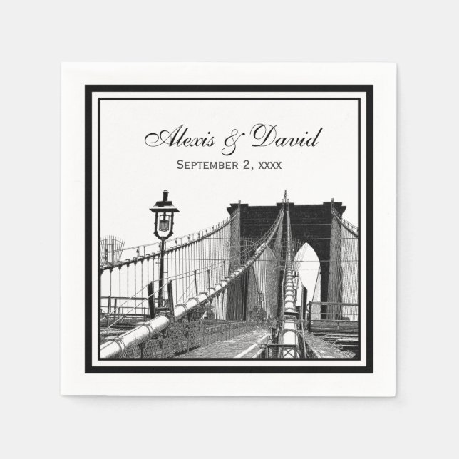 NYC Skyline Brooklyn Bridge #2 SQ Wedding Napkin (Front)