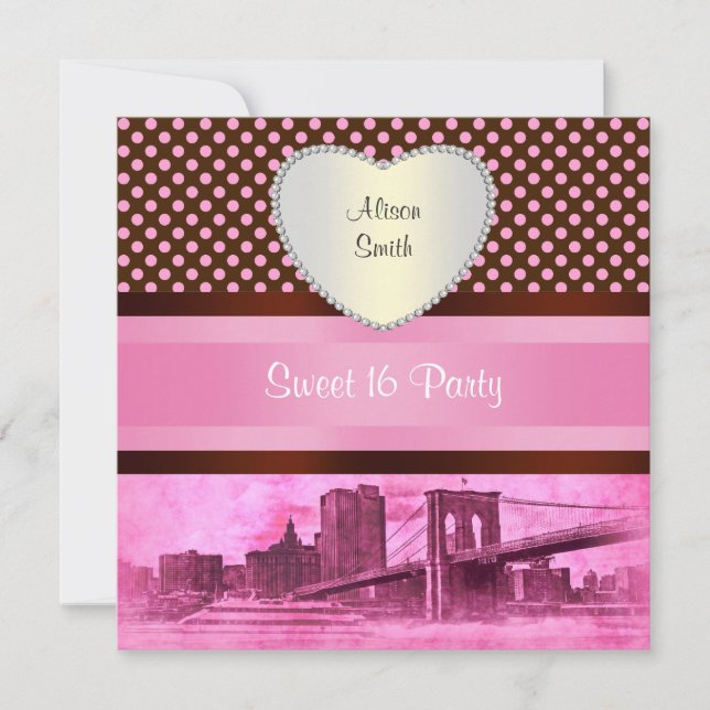 NYC Skyline Brooklyn Bridge Boat 3H Sweet 16 Invitation (Front)