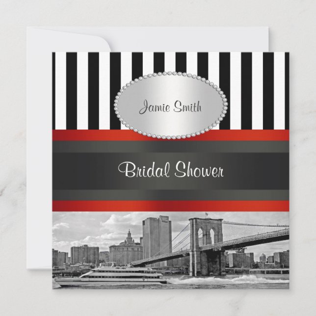 NYC Skyline Brooklyn Bridge, Boat Bridal Shower Invitation (Front)