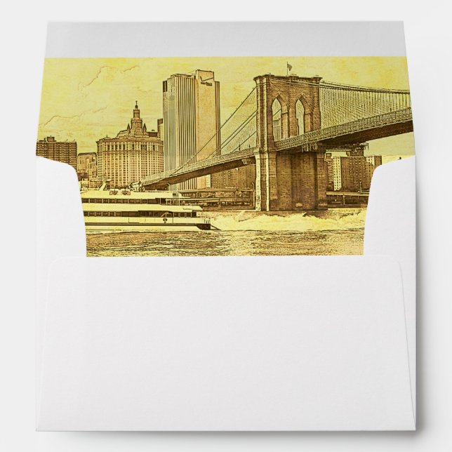 NYC Skyline Brooklyn Bridge Boat Etched Look #1 Envelopes (Back (Bottom))