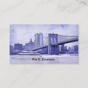 NYC Skyline Brooklyn Bridge Boat Etched Look #2 Business Card